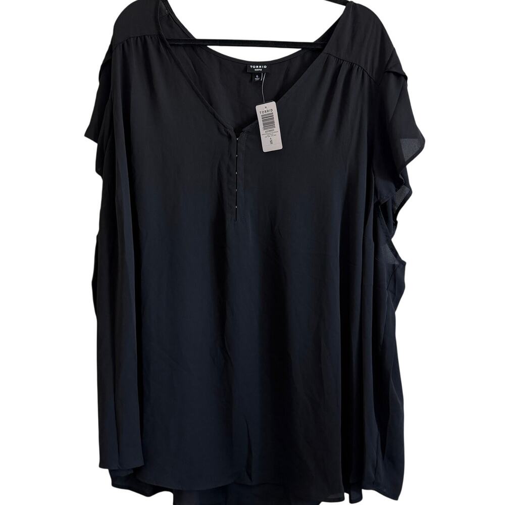 Torrid Harper Georgette Women's Black Hookeye Front Short Sleeve Top - 6X - NWT